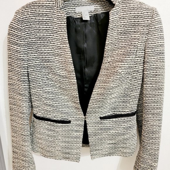 H&M Blazer Women Size 6 Black White Cotton - Picture 1 of 3